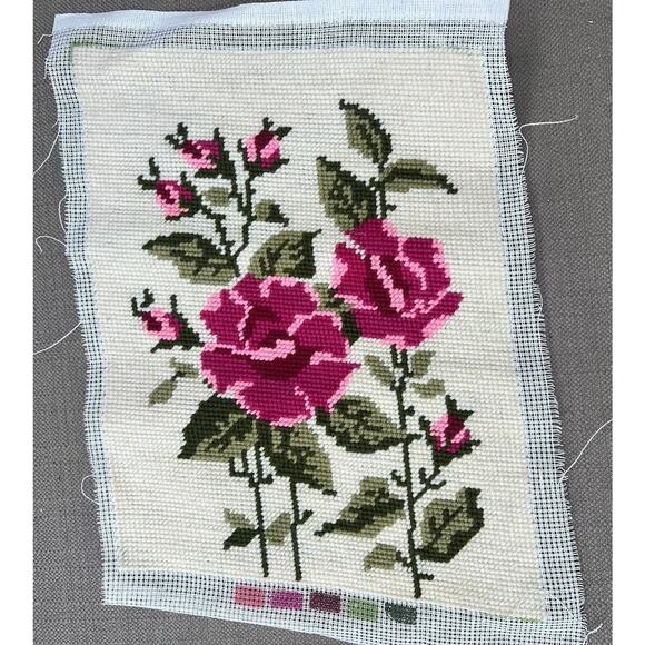 Unbranded Other - Vtg Finished Needlepoint Wool Victorian Floral Roses 13x10 Pillow Top Frameable